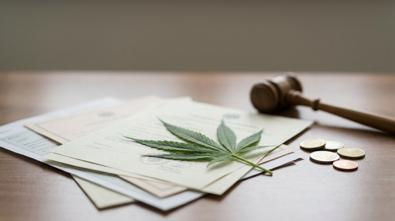 PLF 2026 et CBD : réglementation et fiscalité — feuille de chanvre sur des documents officiels