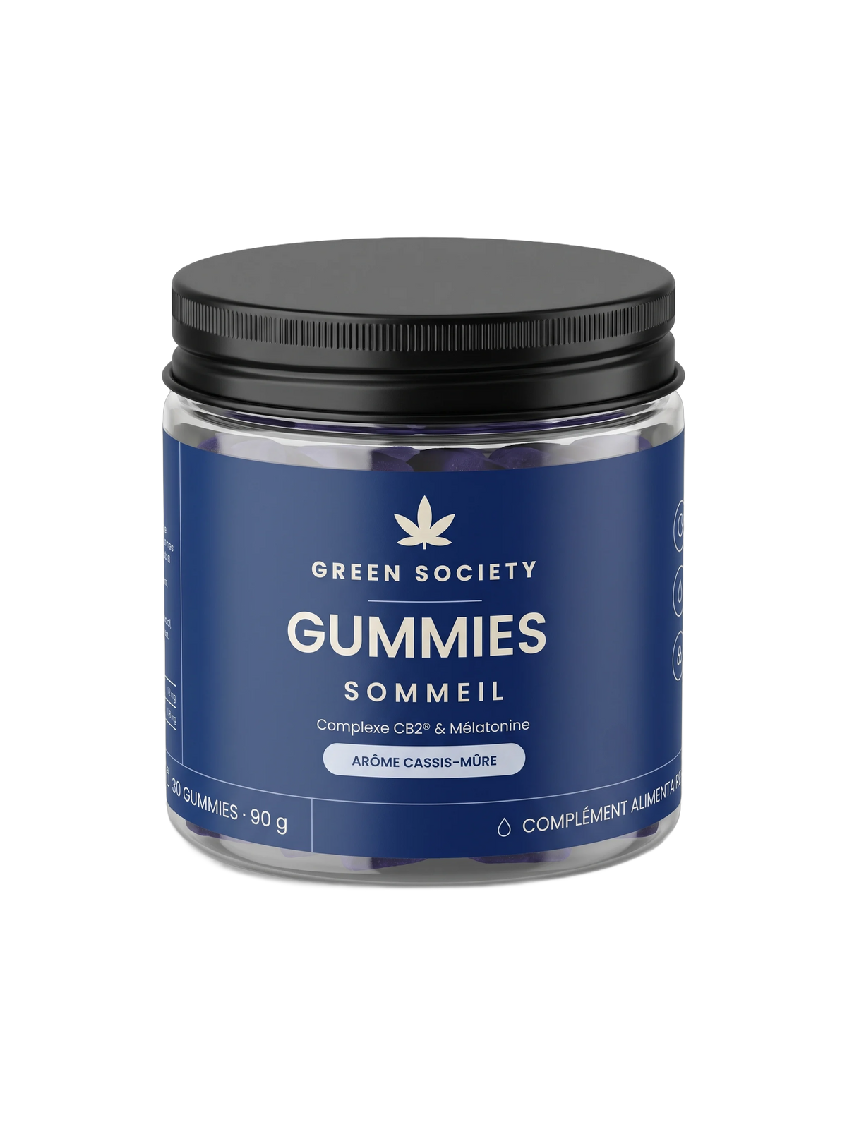 Gummies Sommeil cassis-mûre Complexe CB2® et mélatonine, pot de 30 – Green Society