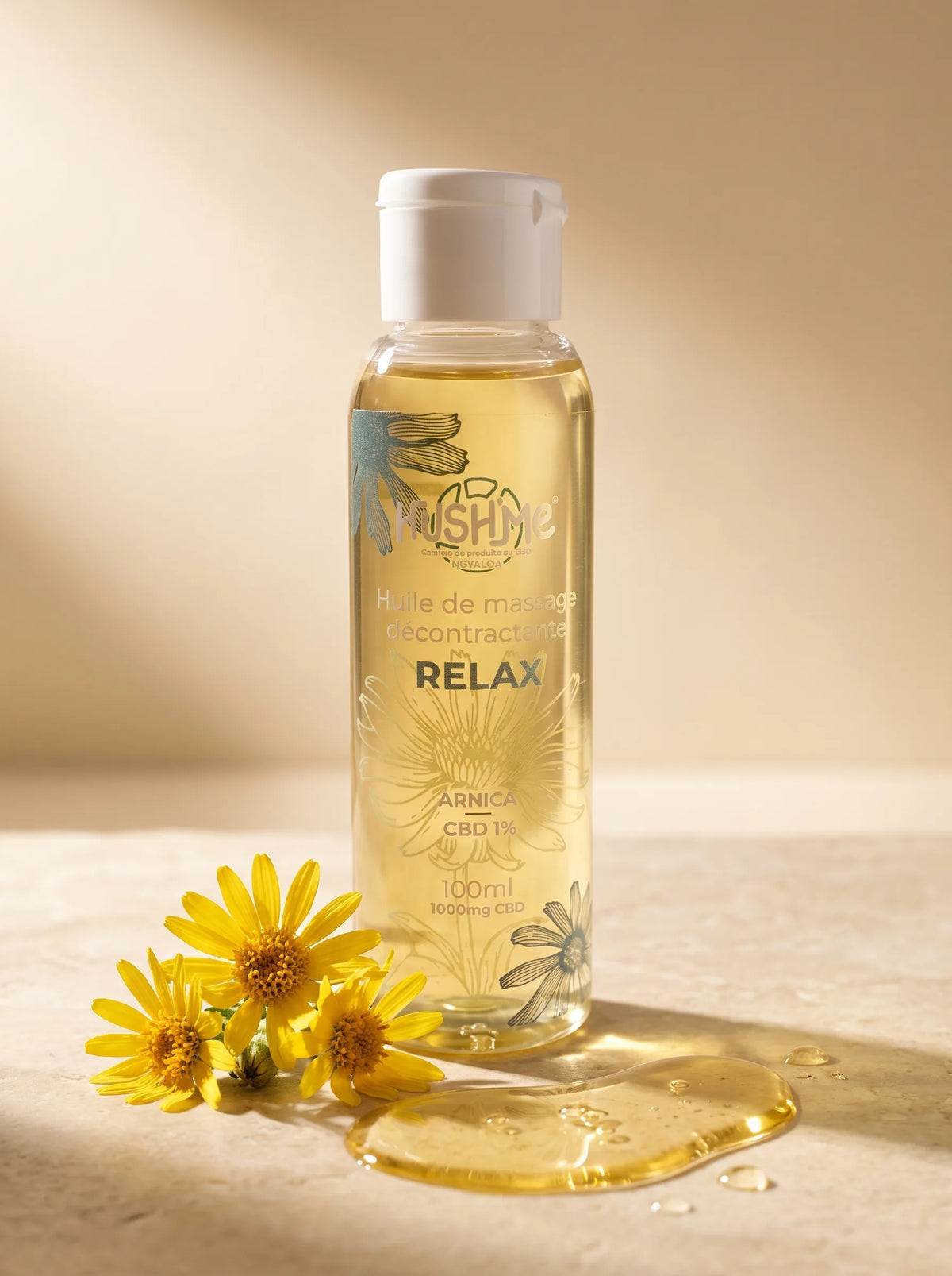 Huile de massage Relax Hush'Me et fleurs d'arnica