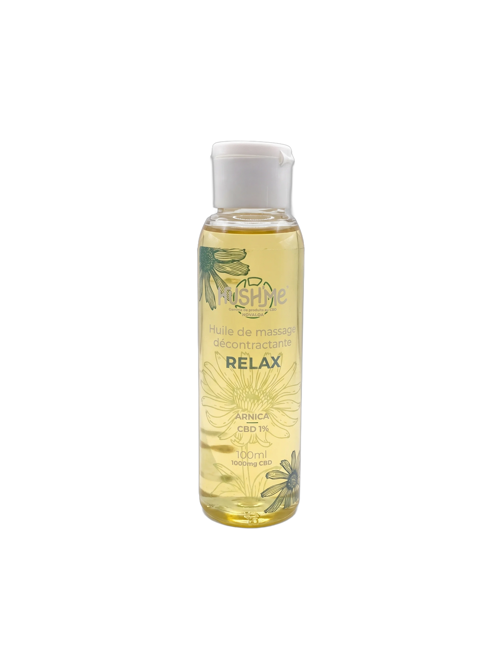 Huile de massage Relax arnica CBD 1 % Hush'Me, flacon 100 ml