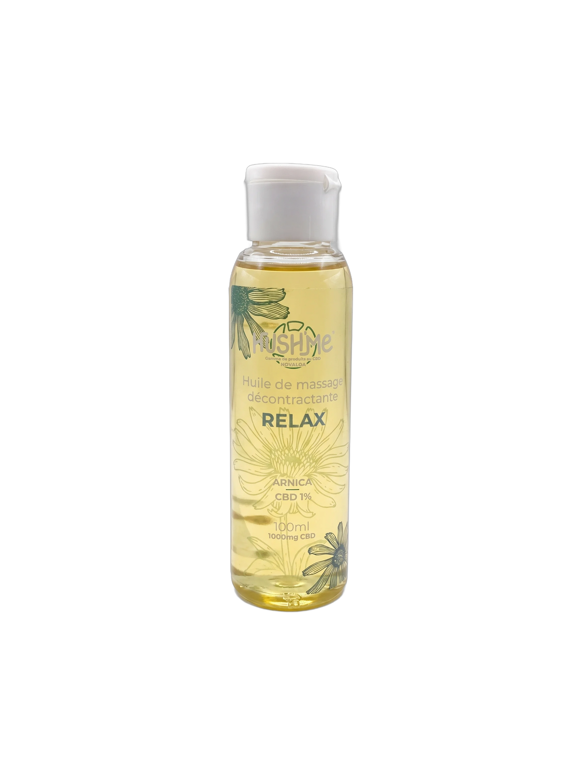 Huile de massage Relax arnica CBD 1 % Hush'Me, flacon 100 ml